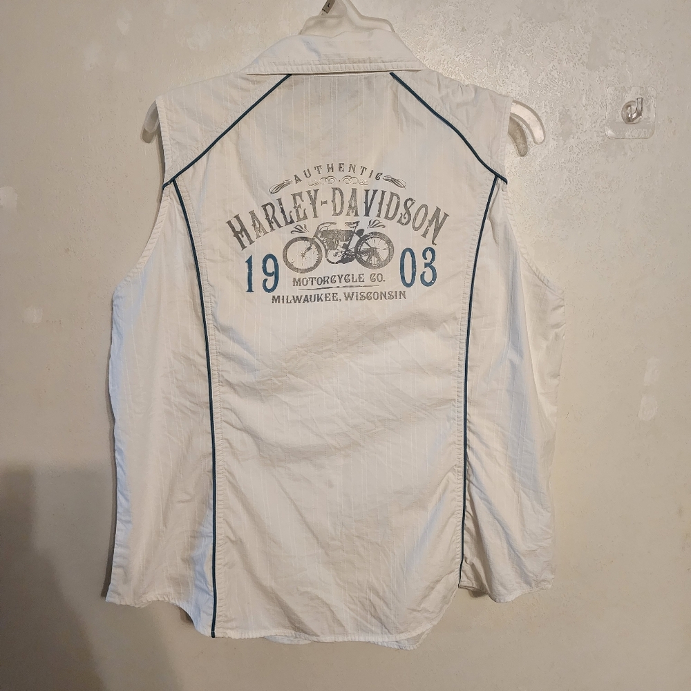 Harley-Davidson 1903 Milwaukee Wisconsin Pearl Snap Shirt White Pinstripe XL